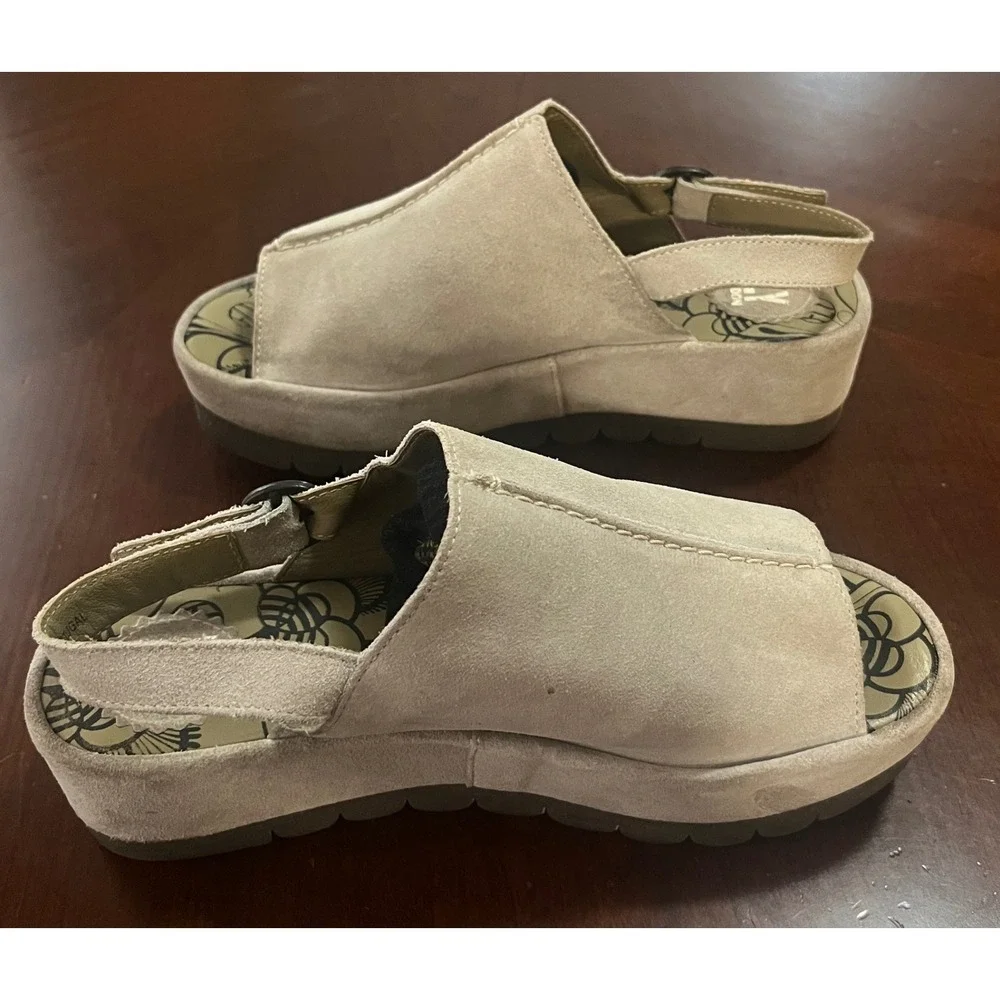 Fly London Suede Platform Slingback Sandals Taupe Grey Peep Toe 500611007 Sz 39